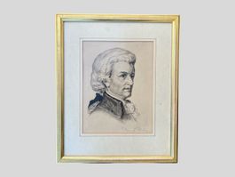 AB 1.- Silberstift Zeichnung - Mozart - Signiert, 33 x 40 cm