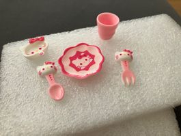 Hübsches 5tlg. Geschirrset für die Puppenstube, rosa