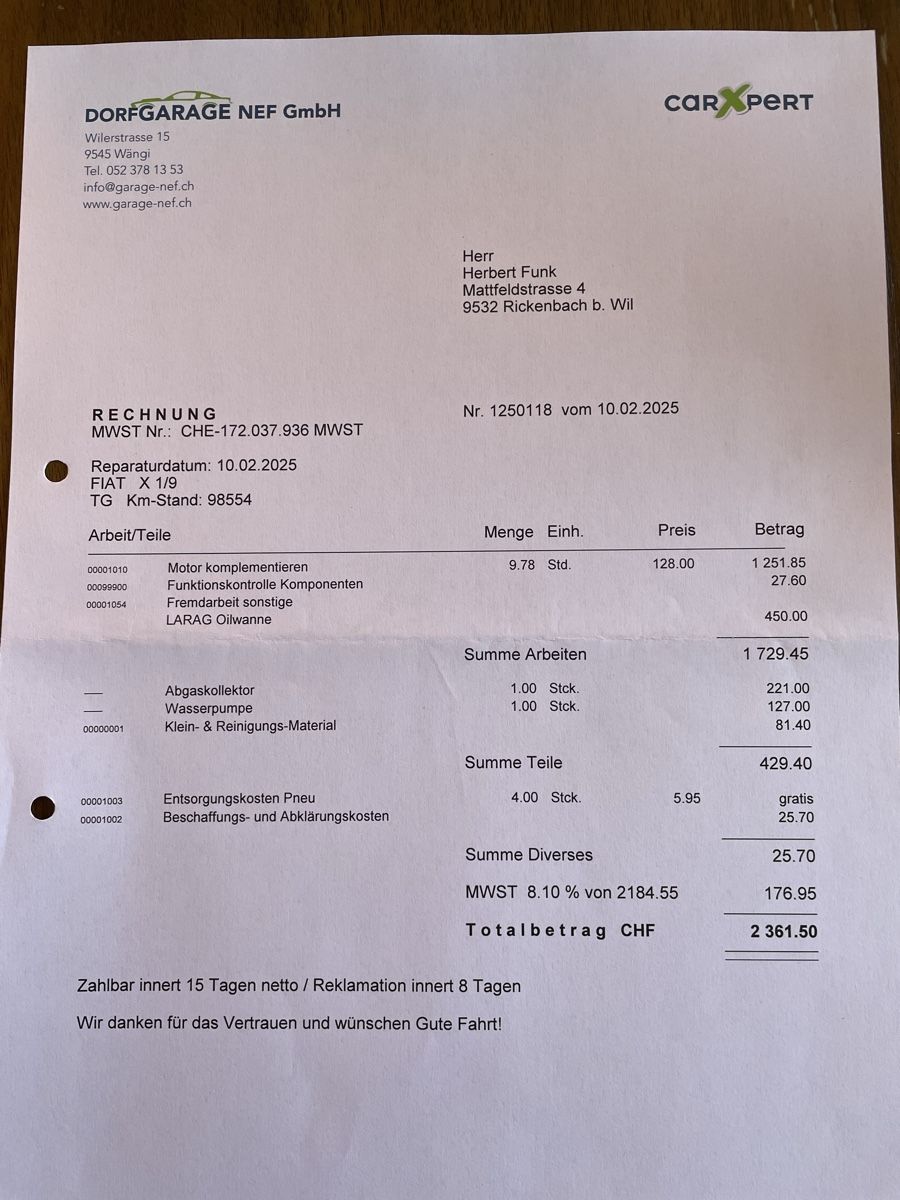 Fiat Autos: Fiat X 1/9 Bertone Occasion mit Teilzerlegung – D'occasion à Rickenbach b. Wil par wimonfunk 9