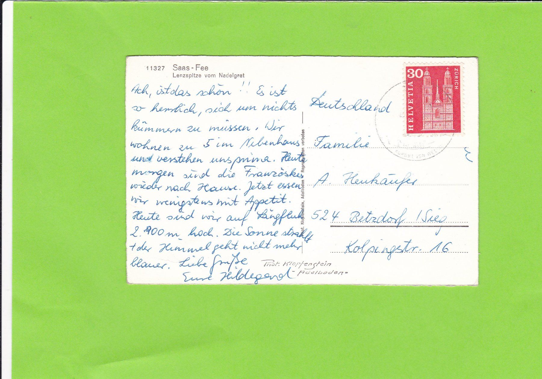Cartoline postali: Saas-Fee, Lenzspitze – Usato da St. Peterzell venduto da neckertal 1