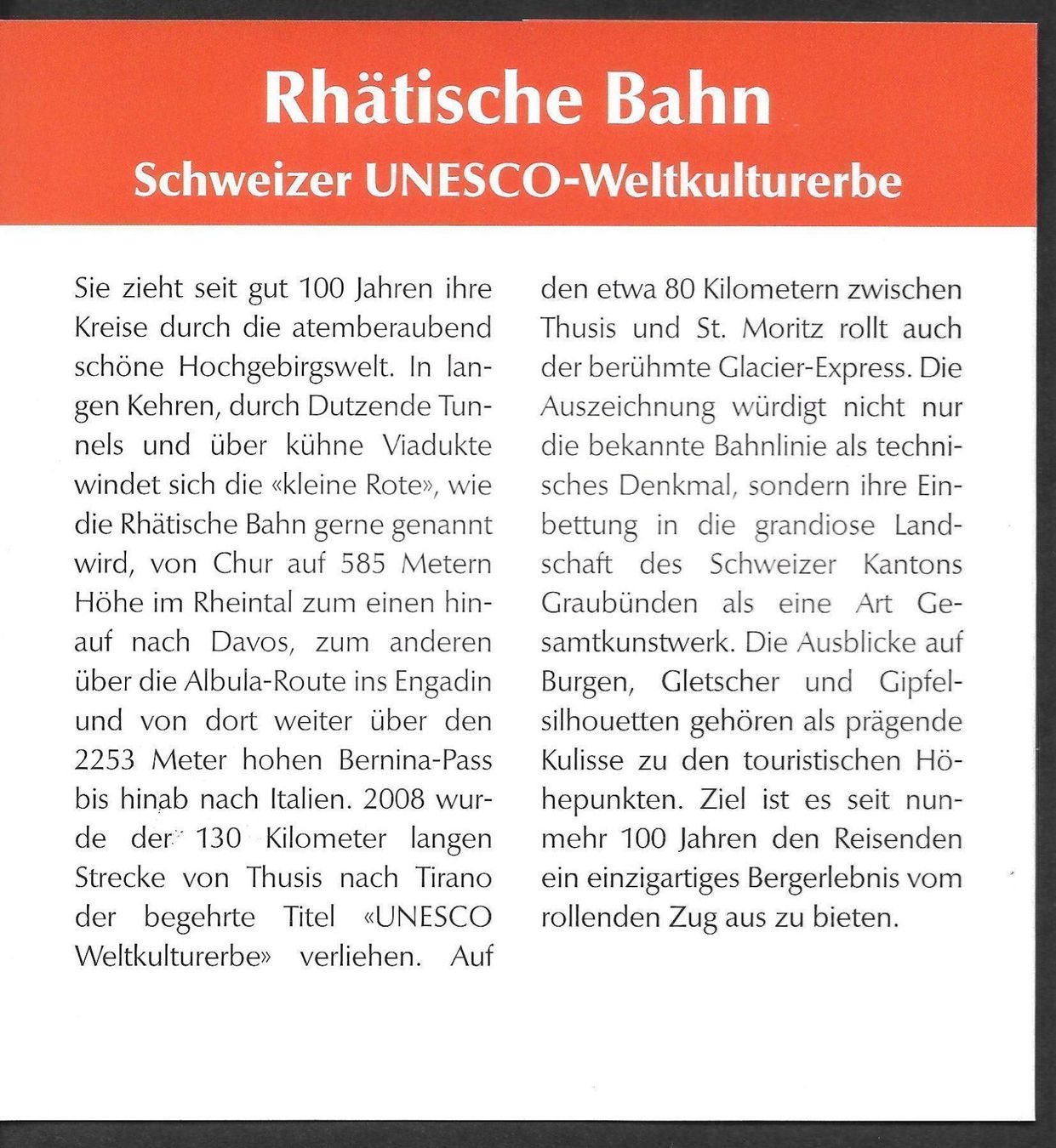 Tous les timbres: Folder Werbemarken 773 + 912 Rhätische Bahn 8.7.2008 – Neuf (Voir description) à Olten par clotaldi 1