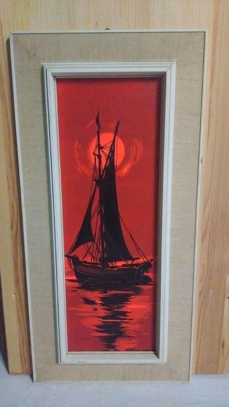 Colori: Tableau voilier coucher soleil sur bois – Usato da Farvagny-le-Grand venduto da LaCaverne