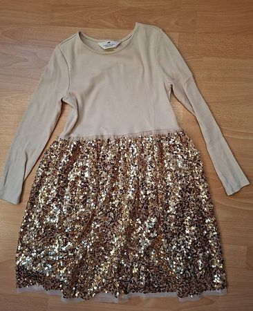 Mädchen Glitzer-Kleid, gold, Grösse: 134