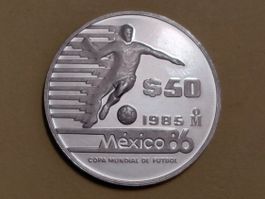 Mexiko 50 Pesos "Mexico '86" 1985 Silber **Kleine Auflage**
