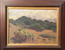 Dipinto antico, olio su tavola, paesaggio, Litorale Zardo