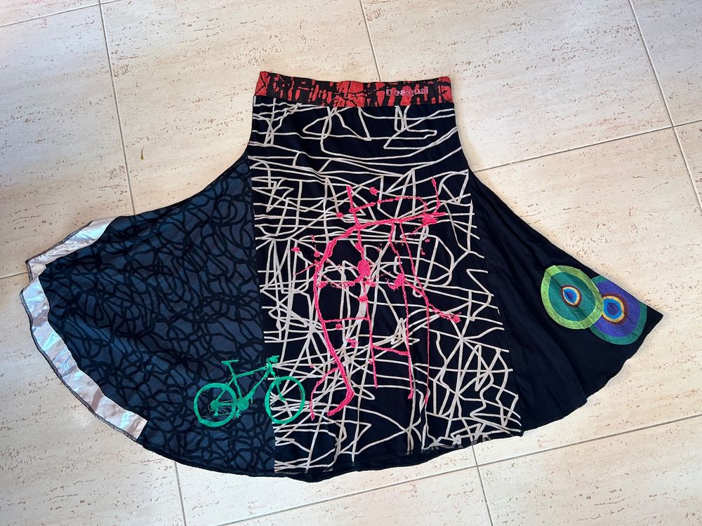 Jupe Desigual Marine Motif Dragon - Taille 40 (42 IT) - Coton, Excellent état