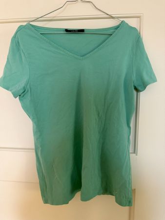 LAURÈL Shirt Bluse Türkis Grün Gr. 40 Strass Logo V-Ausschni