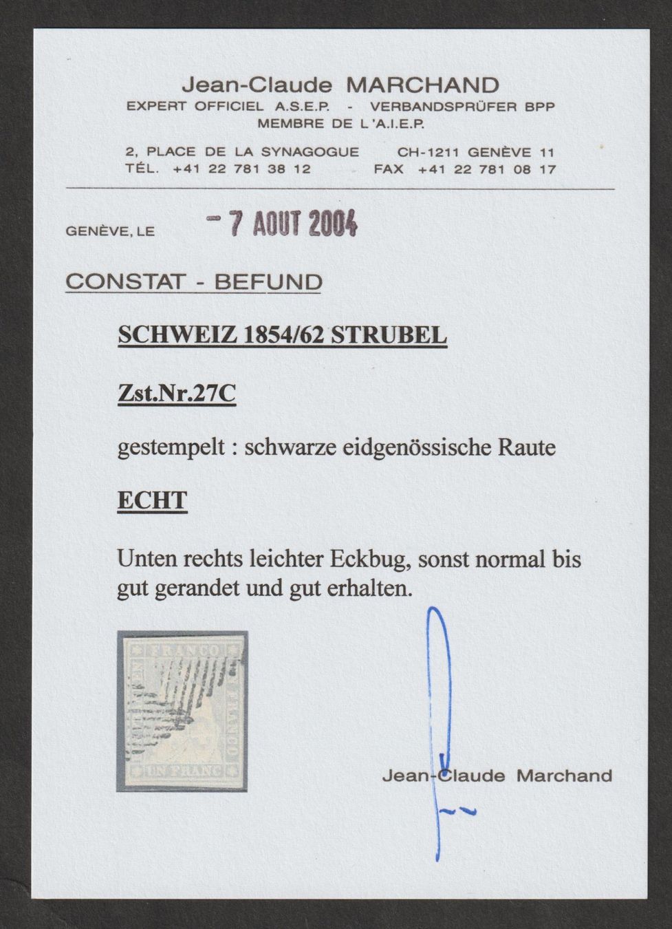 Alle Briefmarken: Strubel 27 C gestempelt / Befund – Gebraucht aus Siebnen von Fstaehli 2