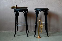 Paire tabourets bar bistrot noir chrome années 60