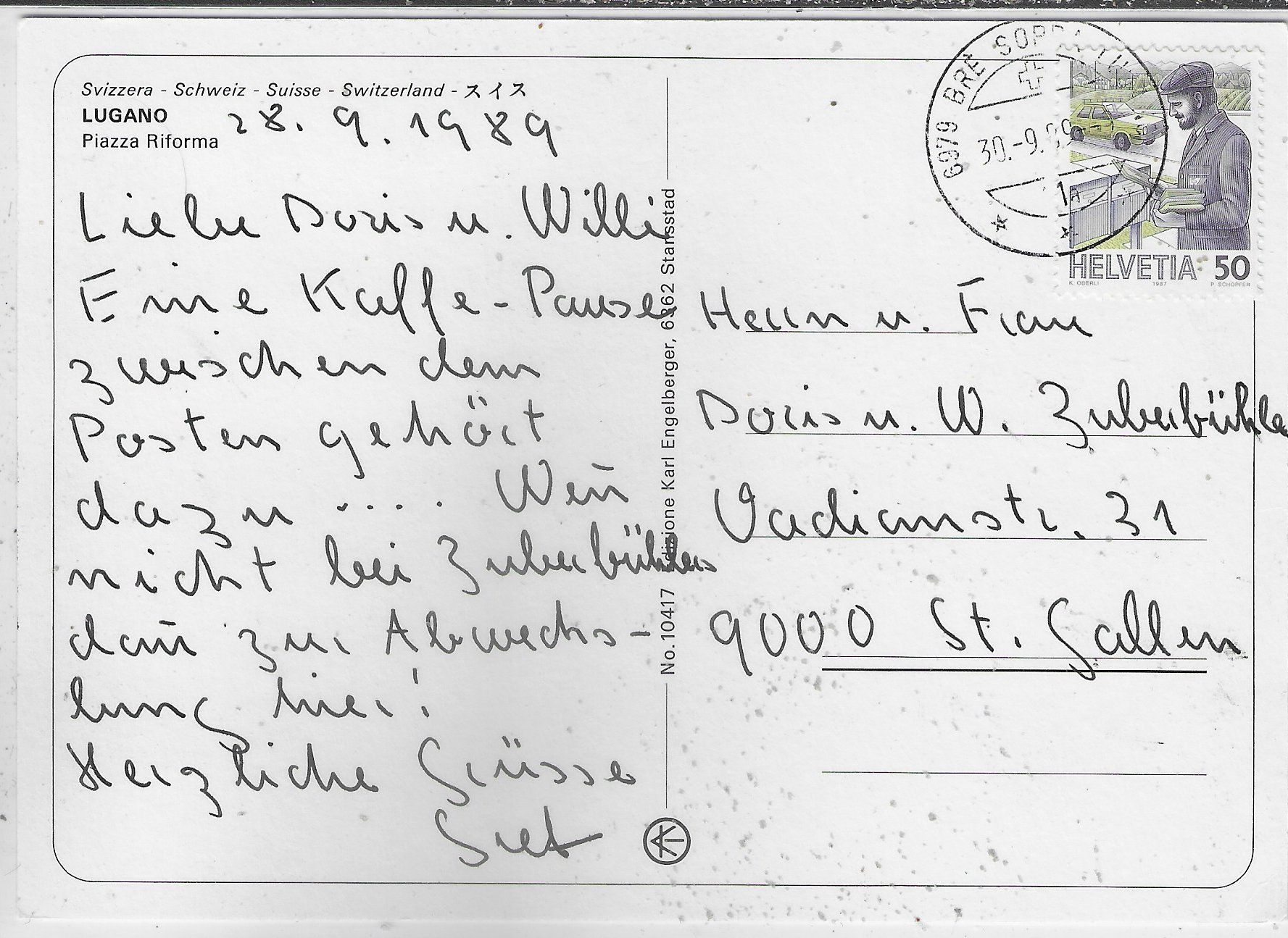 Cartoline postali: Lugano - Piazza Riforma – Usato da Ettingen venduto da Kartenplanet 1
