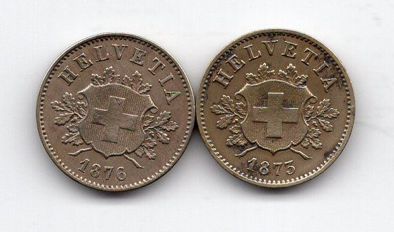 Tutti le monete: (2995) 10 Rappen 1873+1876, vz – Usato da Rüthi (Rheintal) venduto da erdnuessli1