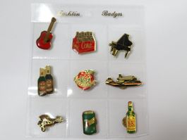 9 Vintage Pin Cola, 7up, Space Shuttle , JB, Gitarre