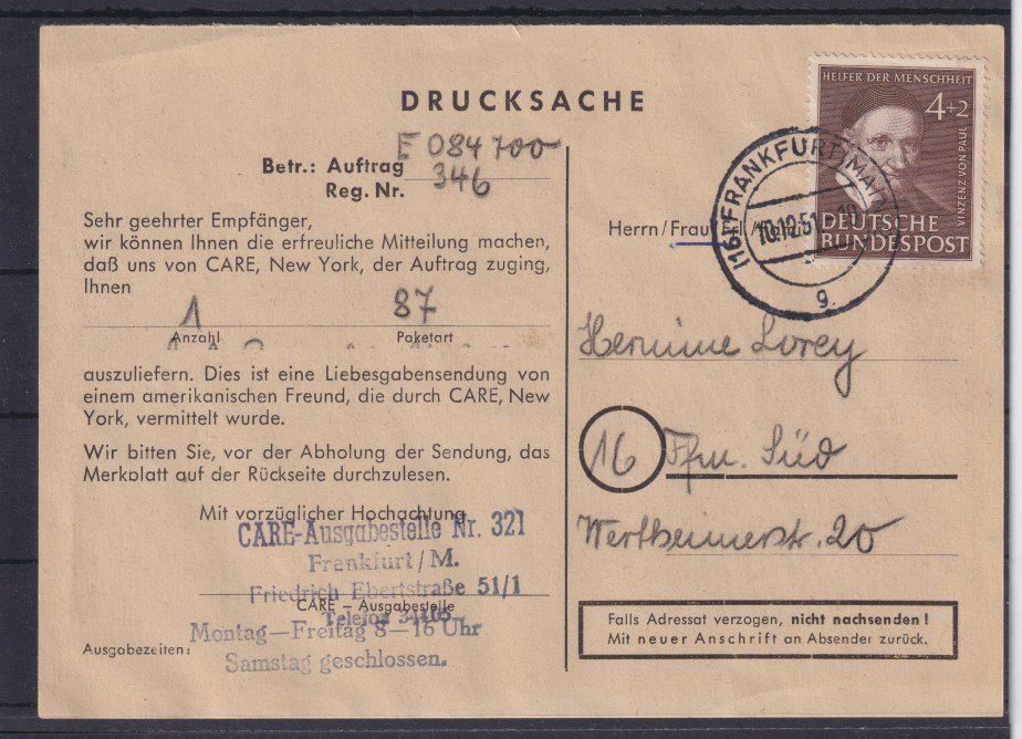 Alle Briefmarken: BRD, Mi 143 auf Drucksache – Gebraucht aus Langenthal von 1195