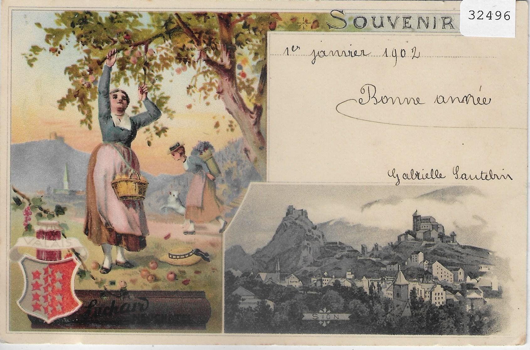 Cartoline postali: Souvenir Valais Sion - Chocolat Suchard - Litho – Usato da Ettingen venduto da Kartenplanet