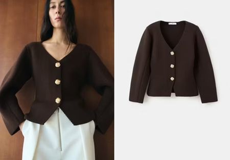MANGO Strickjacke braun mit Schmuckknöpfe Gr.L (38) NEU 89.9