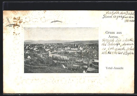 Cartoline postali: Präge-AK Aarau, Totalansicht, Passepart – Usato da Berlin venduto da bartko-reher