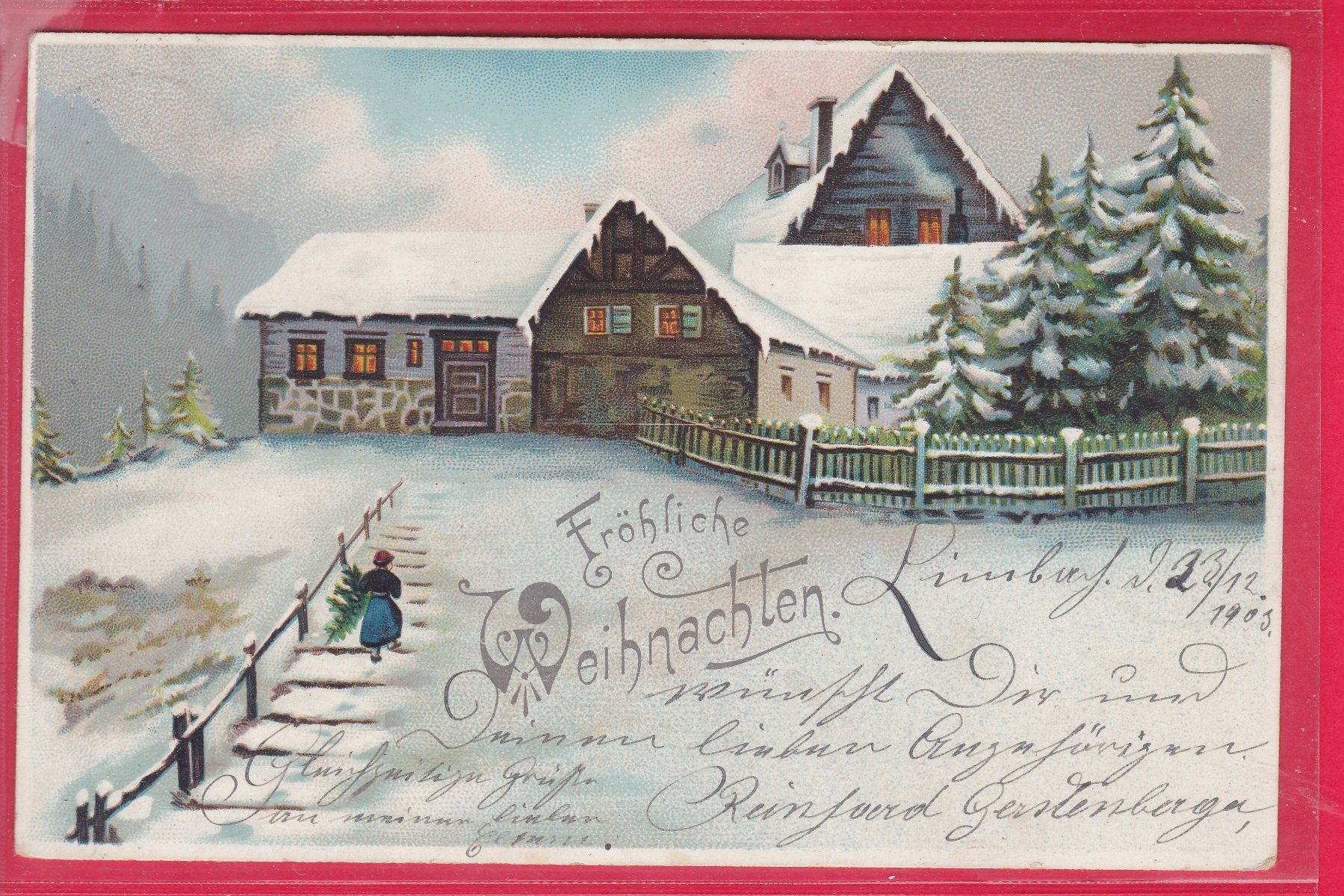 Cartoline postali: FRÖHLICHE WEIHNACHTEN, 24.12.1903 – Usato da Oberrieden venduto da Gebirgsstelze