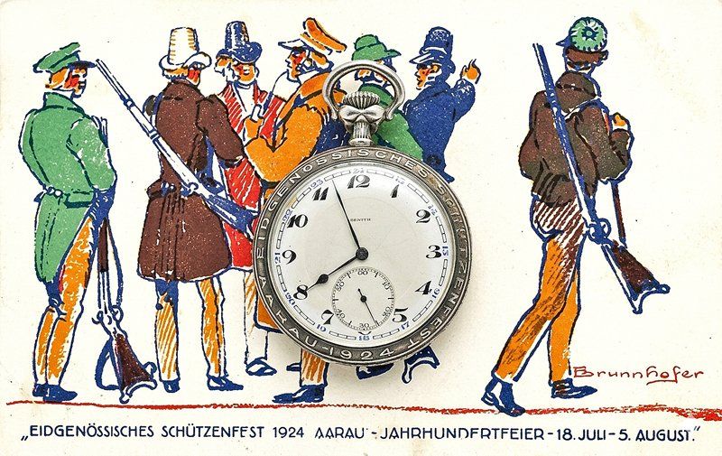 Zenith Uhren: Schützen Taschenuhr Silber ZENITH "1924" – Gebraucht aus Zug von urzeit 1