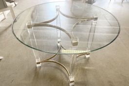 Runder Design Tisch Glasplatte Acrylglas Messing Gestell