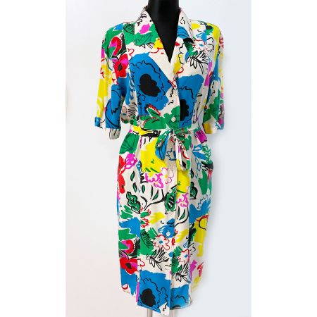 Kleid Seide leuchtend bunt k.A. Gr. M/L BRETT LAUREN 1980s