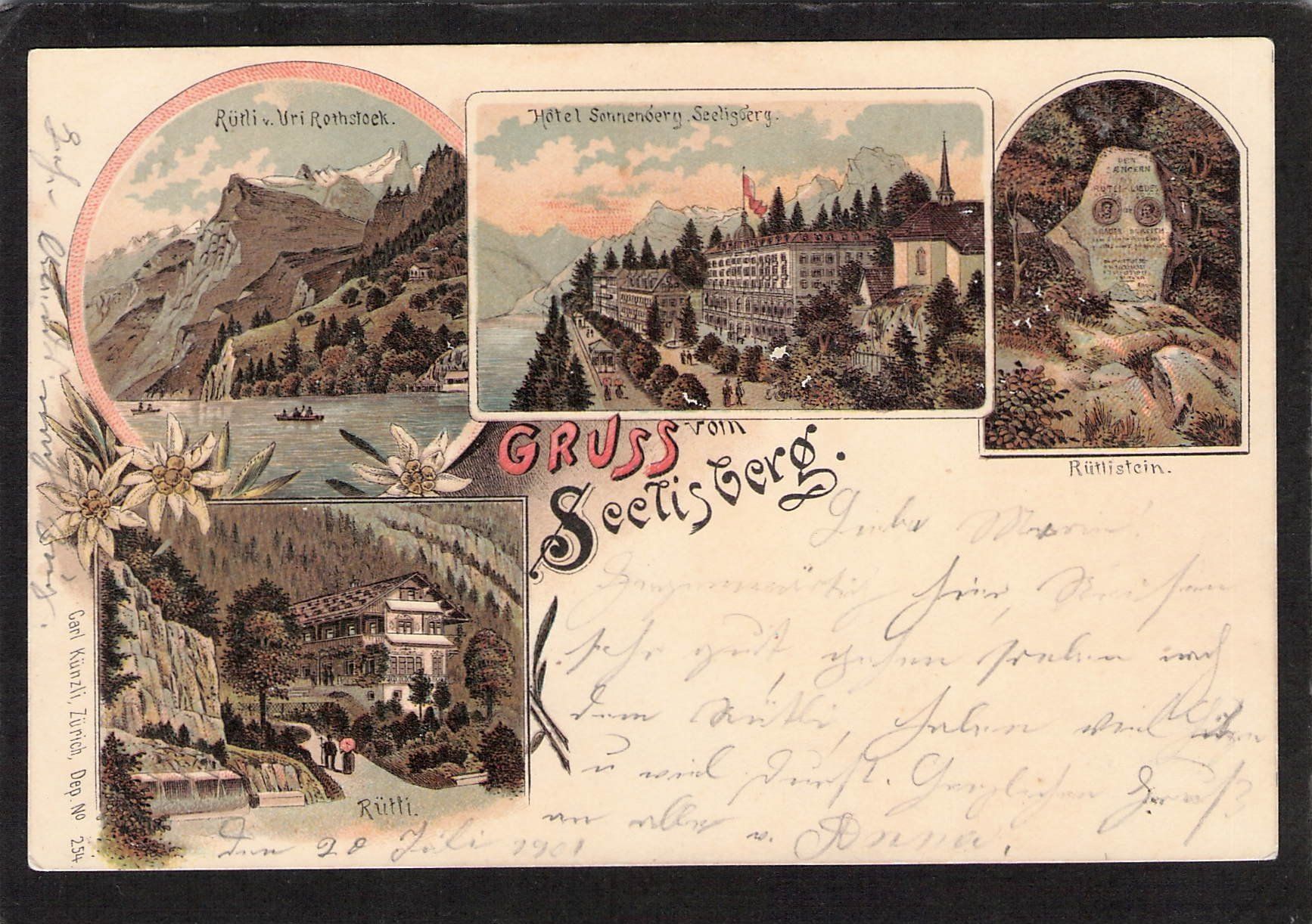 Cartoline postali: Litho Gruss vom Seelisberg , gel. 1901 – Usato da Reichenburg venduto da Pipo-67