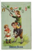 Fröhliches Neujahr - Kinder - Hufeisen - Präge-Litho - 1912
