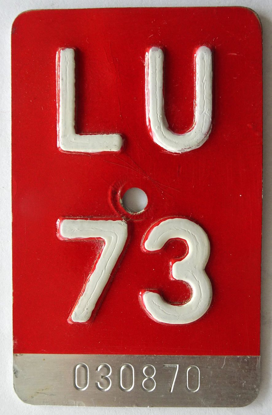 Schilder: Velonummer Luzern 1973 LU 73 – Gebraucht aus Bülach von anska