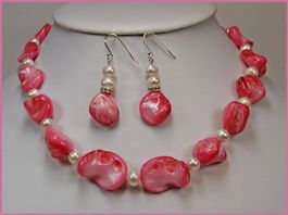 ♛ Schmuck-Set, Süsswasserperlen & Muschel 2-teilig 925Silber