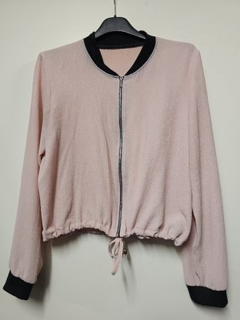 Blouson/Rose Poudré Nacré/Manches Longues/Bord côte Noir/T:M