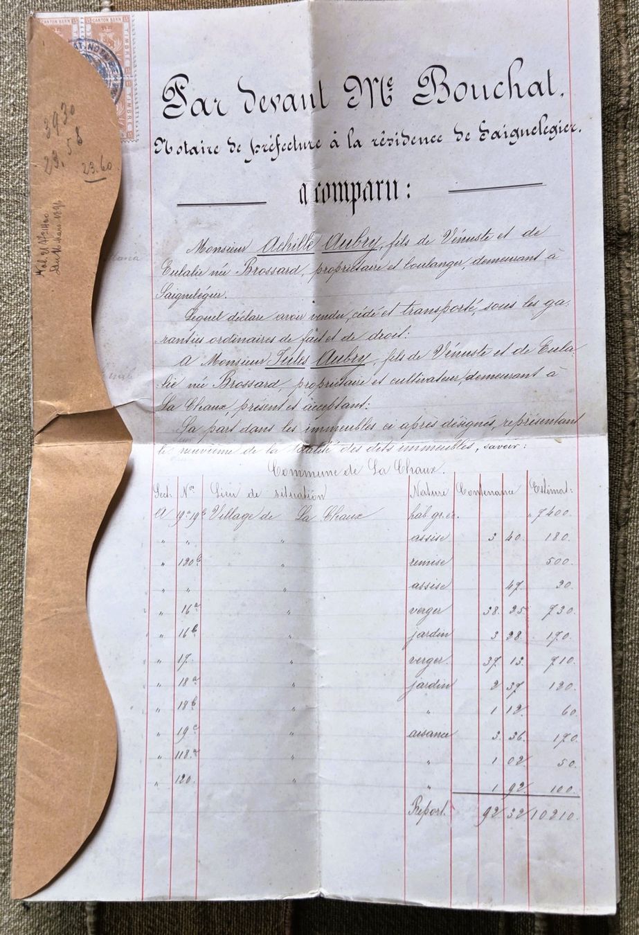 Documenti: Saignelégier Etude Notaire Document 1896 Vente d'Immeuble – Usato da Tavannes venduto da Cire 1