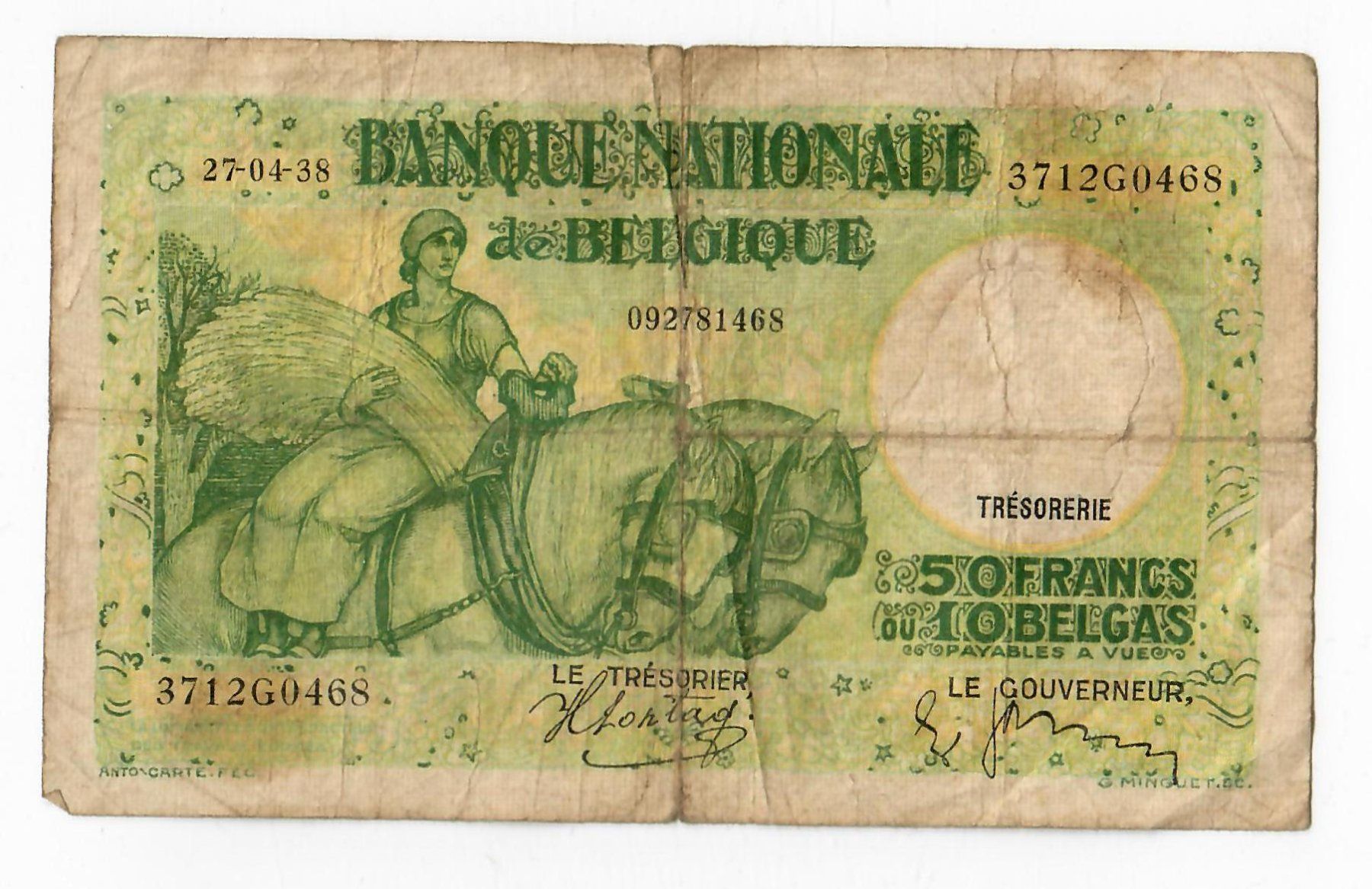 Banconote: Banknote Belgien, 50 Francs, 1938 – Usato da Landquart venduto da balboajimmy
