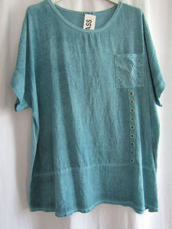 Gr. 48/58,Tunika Oceangreen, Kimonoschnitt mit Nieten/Spitze