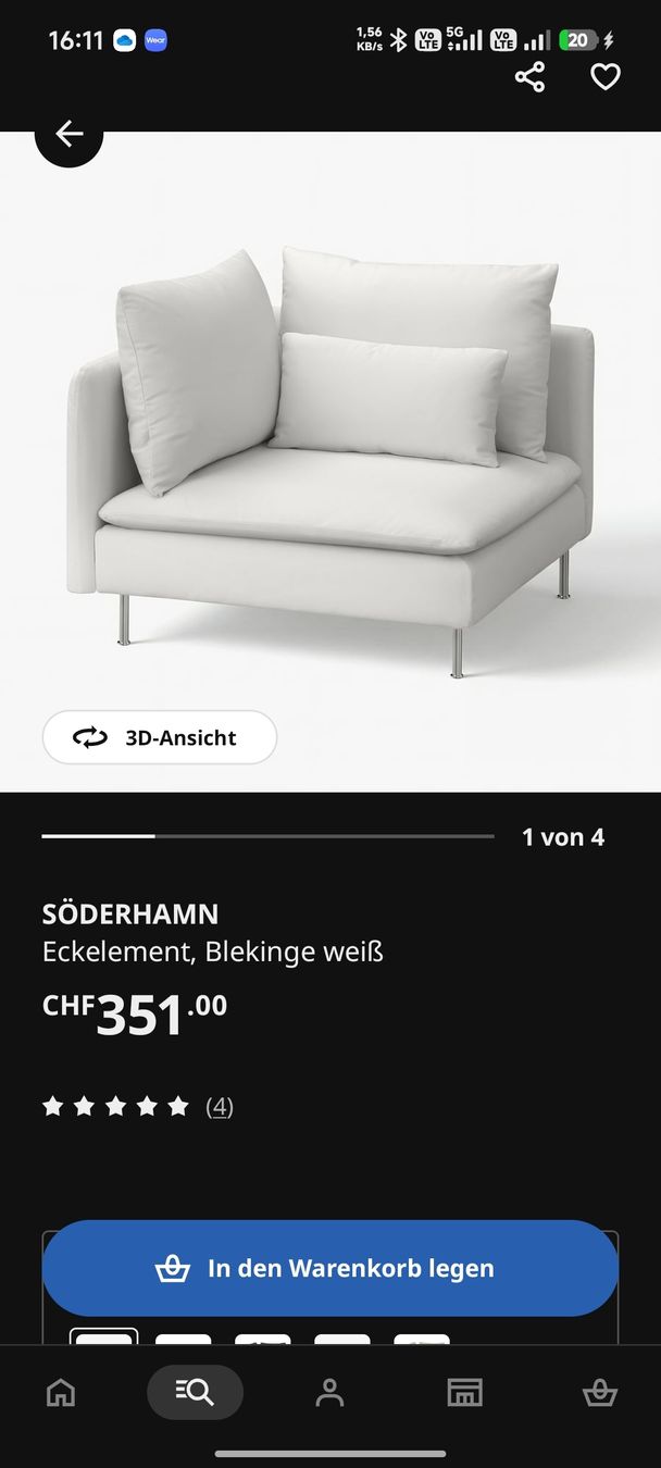 Ikea Divani: SÖDERHAMN Eckelement, weiss – Usato da Zürich venduto da mallova