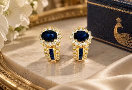 Saphir - Diamant - Ohrclips mit Stiften