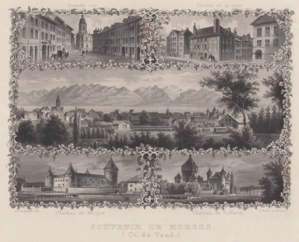 Incisioni: SOUVENIR DE MORGES, STAHLSTICH, 1865 – Usato da Grüningen venduto da Kartensammler 1
