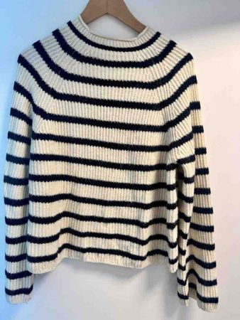 Damen Strickpullover gestreift weiss blau
