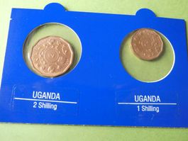 Uganda, Set 2 alte unzirkulierte Münzen