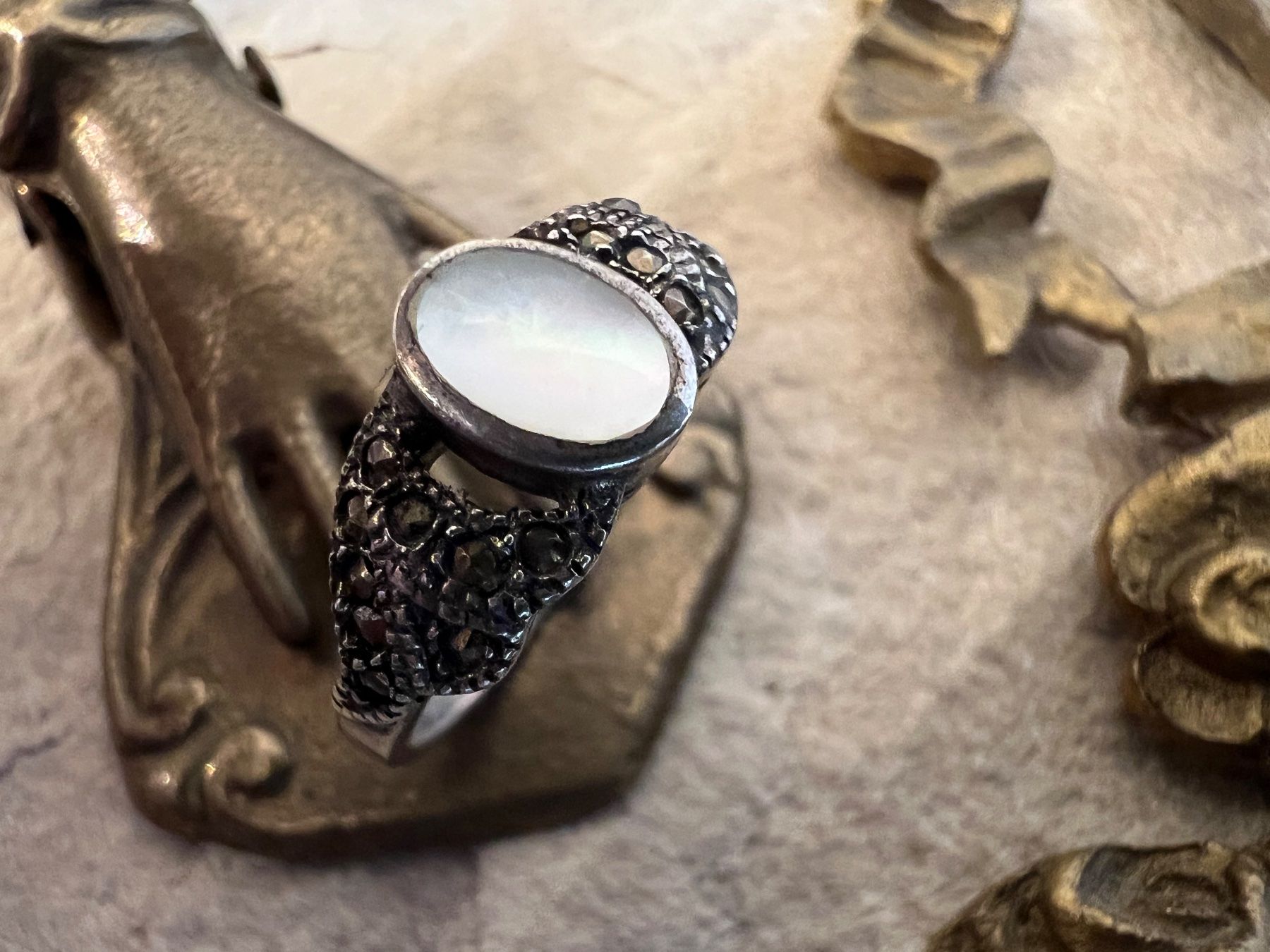 Ringe: Ring Silber Perlmutter Markasiten G 57,5 Vintage Jugendstil – Neu (gemäss Beschreibung) aus Bern von Jiffy 1
