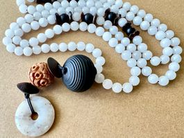 Longkette & Meditations Mala : Quarz Achat & Ebenholz Unikat