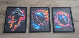 3x NFL / American Football Bilder inkl. Rahmen (30 x 40 cm)