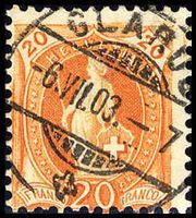 1900, Stehende Helvetia Nr. 66E, Vollstempel GLARUS 6.VII.03