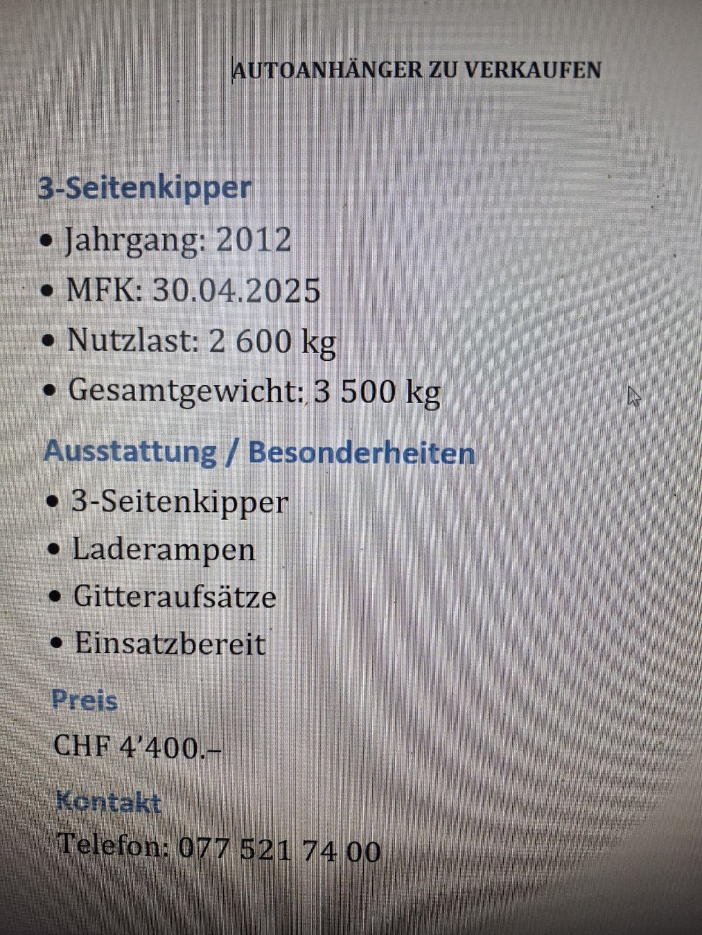 Camions-bennes: Autoanhänger 3-Seitenkipper Saris – D'occasion à Wangenried par Walliswil1 4