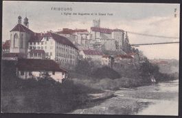 Fribourg L'Eglise des Augustins et le Grand Pont coloriert