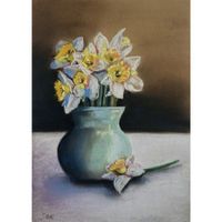 Neu! Original Soft-Pastellbild signiert. "Narzissen"