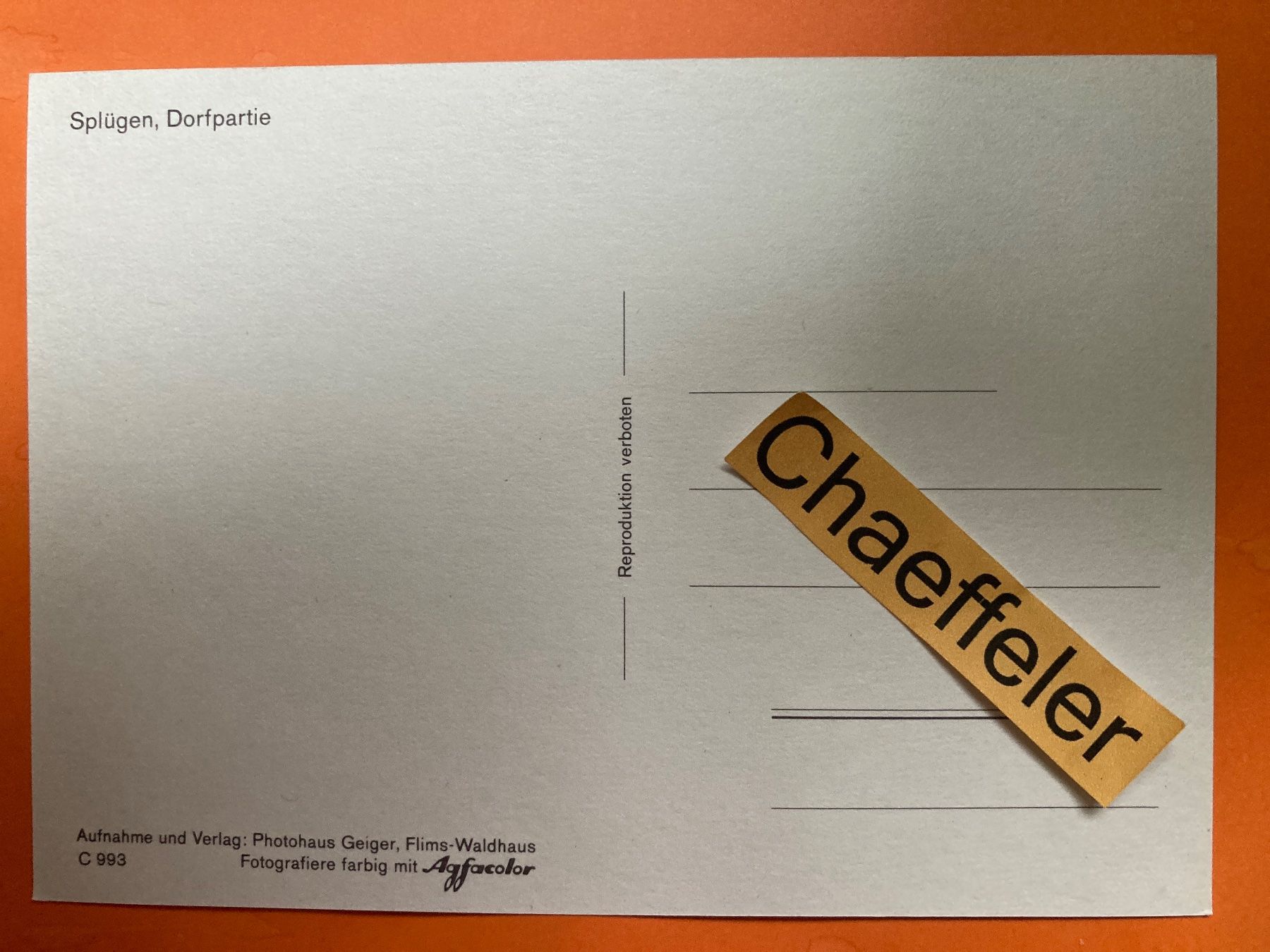 Ansichtskarten: Splügen, Dorfpartie – Gebraucht aus Zürich von Chaeffeler 1