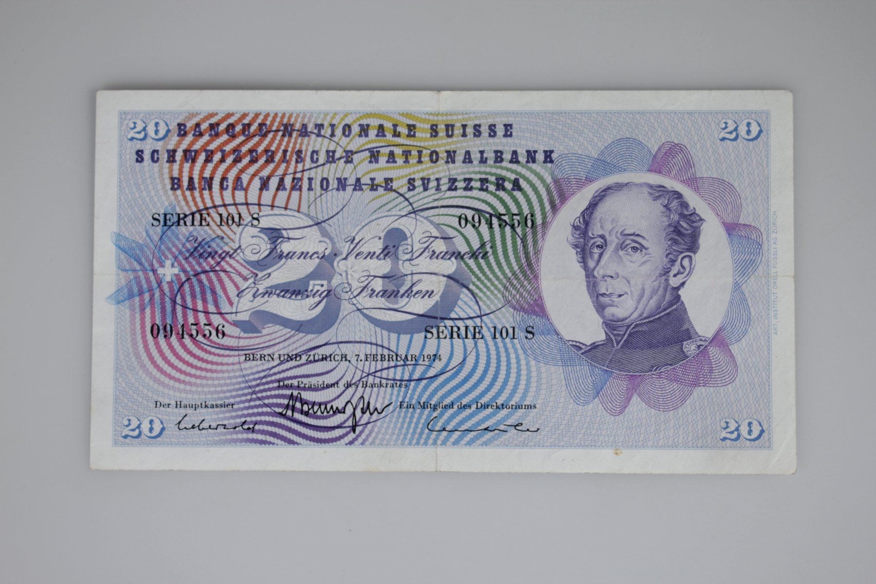 Banconote: Schweizer Banknote 20 Franken 1974 Serie 101 S – Usato da Basel venduto da IRMAundFRED
