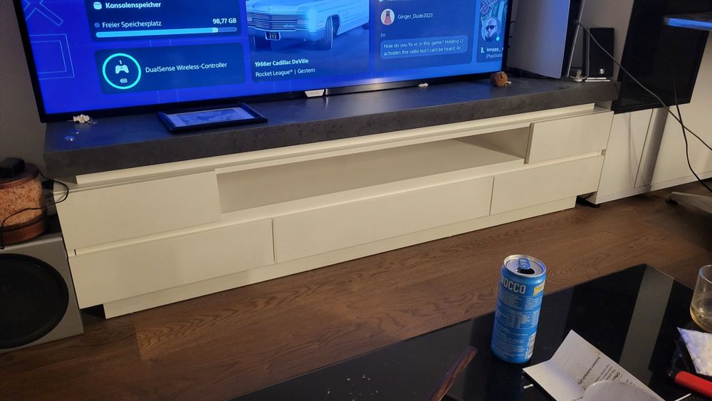 FammyLoft TV Lowboard 180cm Weiß - Mit Schubladen & LED Beleuchtung Für Bis 80 Zoll