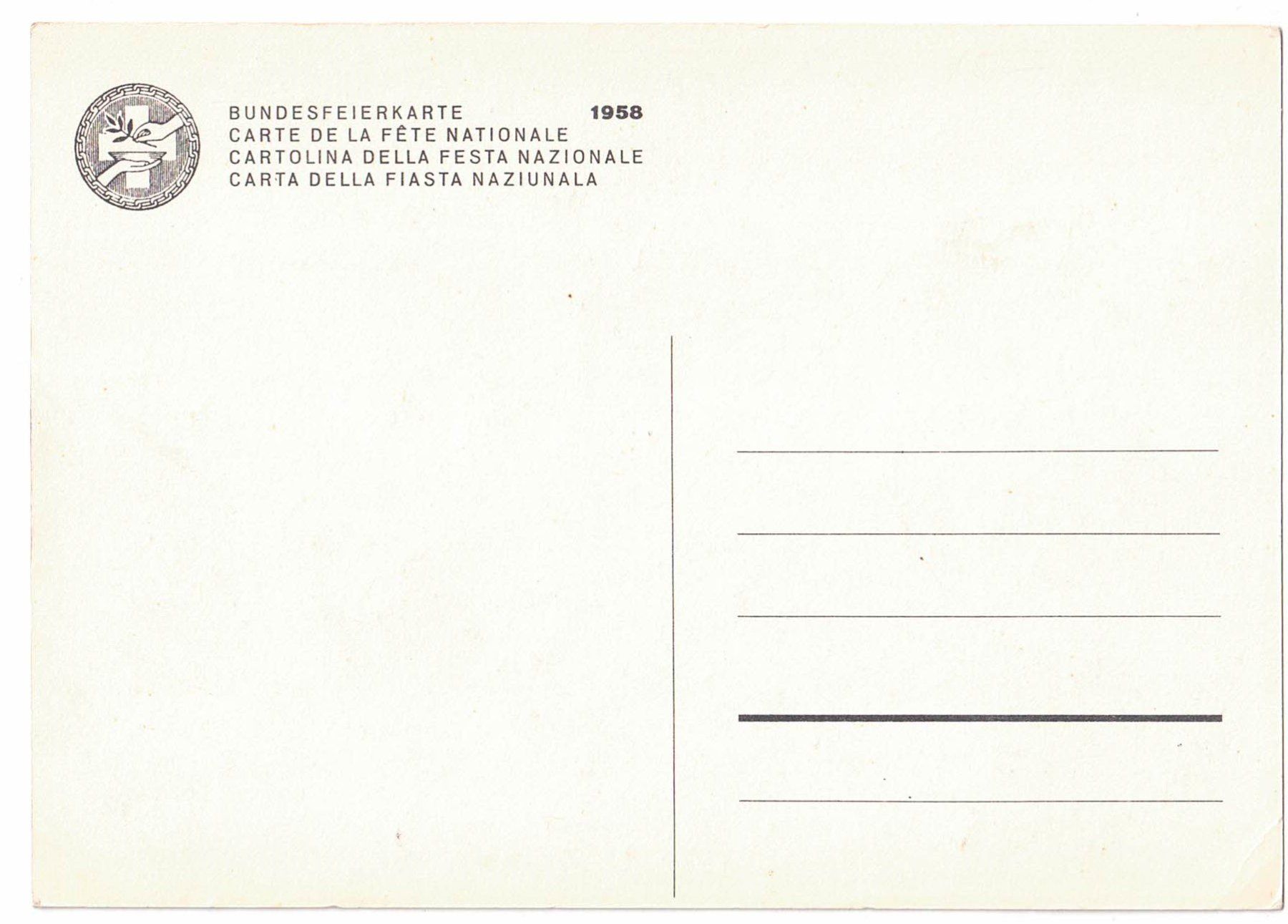 Cartoline postali: Bundesfeierkarte 1958 – Usato da Ebnat-Kappel venduto da fli_h5kc 1