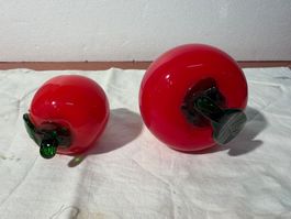 Deux pommes en verre rouge décoration bon état général