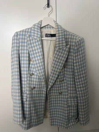 Blazer Zara kariert hellblau weiss Grösse S